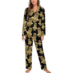 Gouden Hamsa Hand Lange Mouw Pyjama Sets Voor Vrouwen Klassieke Nachtkleding Nachtkleding Zachte Pjs Lounge Sets