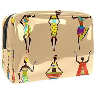Boho Afrika etnisch meisje patroon print reizen cosmetische tas voor vrouwen en meisjes, kleine waterdichte make-up tas rits zakje toilettas organizer, Meerkleurig, 18.5x7.5x13cm/7.3x3x5.1in, Modieus