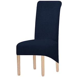 KELUINA Elastische stoelhoezen voor eetkamerstoelen, elastaan, XL, jacquard, verwijderbare, wasbare beschermer voor korte eetkamerstoelen, voor keuken, bar, hotel en bruiloft (marineblauw (Navy), set van 6)