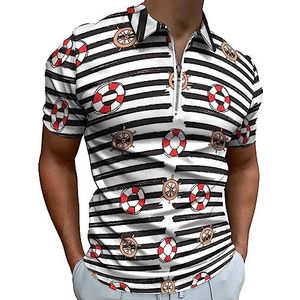 Nautische Stereeng Wiel Polo Shirt voor Mannen Casual Rits Kraag T-shirts Golf Tops Slim Fit