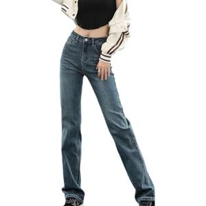 HHuiXinXue Denim broek met hoge taille en rechte pijpen, stretch, normale pasvorm, wijde pijpen, denim jeans, Blauw, XXL