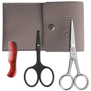 LIVINGO Baard snor schaar voor mannen, professionele afgeronde punt veiligheid scherp roestvrij staal kleine schoonheid gezicht neus haar trimmen schaar kit met mini kam en lederen tas