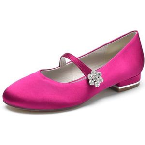 Womens Closed Toe Bruiloft Flats Mary Jane Met Riem Ronde Neus Avondschoenen,Fuchsia,36 EU