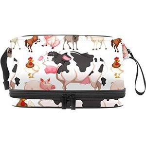 Multifunctionele opslag reizen cosmetische tas met handvat,Grote capaciteit reizen cosmetische tas,Dierenprint, Meerkleurig, 27x15x14 cm/10.6x5.9x5.5 in