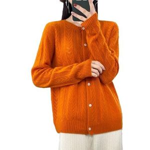 Dameskleding O-hals wollen vest trui Koreaanse mode lange mouwen gebreide tops, Oranje, L