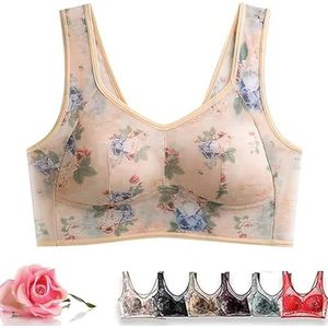 Ice Silk Lace Cooling Comfort BH, Beugelloze Super-gather BH, US X-Large Regular(Off-white,4X-Large)