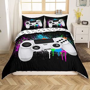 Gaming Dekbedovertrek - Wit - Beddengoed Set - Voor Tieners - Moderne Game Controller