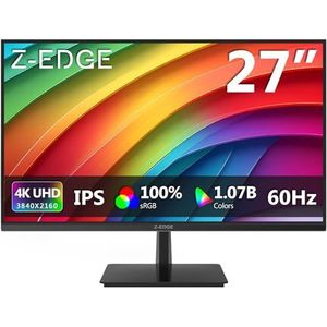 Z-Edge PC-monitor 27'' IPS 4K UHD (3840 x 2160), FreeSync, 16:9 LED-desktopmonitor met HDMI-kabel, 60 Hz, HDMI*2 &DP &USB, Verstelbare Kanteling, 300cd/m², Ultrarealistische Kleuren &Ultra Slank, VESA
