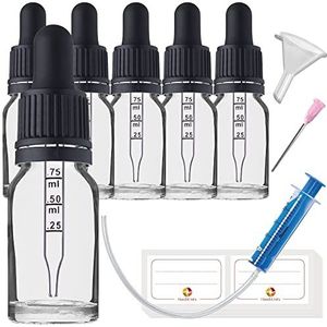 HandsUnity - Pipet Glazen Fles - Helder Glas - 10ml - 6 stuks - Apotheek Pot set met Zwarte Pipet Dop