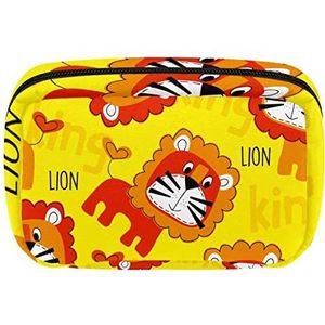 Cutee Cartoon King Lion Travel Gepersonaliseerde make-up tas cosmetische tas toilettas voor vrouwen en meisjes, Meerkleurig, 17.5x7x10.5cm/6.9x4.1x2.8in