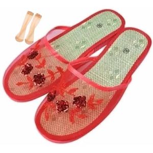Chinese Mesh Slippers Voor Vrouwen, Vrouwen Bloemen Kralen Ademende Mesh Chinese Slippers Voor Vrouwen (Color : Red, Size : 39 EU)