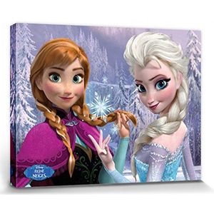 1art1 Frozen Poster Kunstdruk Op Canvas Anna And Elsa In The Woods Muurschildering Print XXL Op Brancard | Afbeelding Affiche 80x60 cm