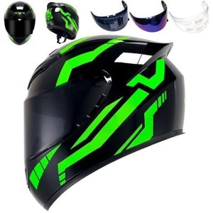Volledige gezichtsmotorhelm, racemotorcrosshelm, compatibel met helder getint vizier, DOT-typegoedgekeurde straatfietshelm (M)(Green warrior,Medium)
