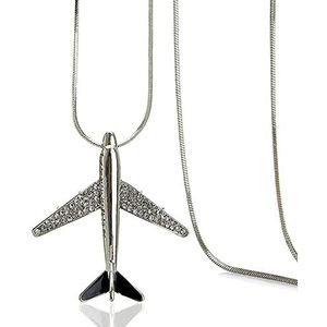 WJWAINI 925 sterling zilveren hanger eenvoudige vliegtuig sleutelbeen kristal zirkonia 925 sterling zilveren hanger ketting geschikt voor mannen en vrouwen mode eenvoudige verjaardag