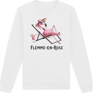 Sweatshirt Flemme in Roze, uniseks, bedrukt in Frankrijk, 100% biologisch katoen, cadeau voor verjaardagsdieren, origineel grappig, Wit, M