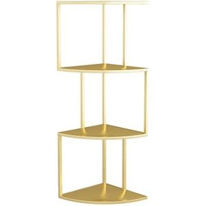 Hoekboekenplank, Ijzeren Vloerstaand Opbergrek, Verticaal Ijzeren Vitrinekast Decoratief Rek, Ruimtebesparend, For Slaapkamer Woonkamer Eetkamer Kantoor(Gold,3 layers)