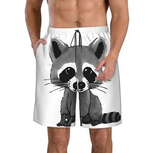 JIAWUJYNB Cartoon schattige wasbeer print heren strandshorts zomer shorts met sneldrogende technologie, lichtgewicht en casual, Wit, S