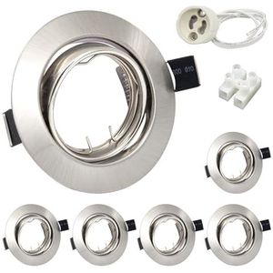 Wondlumi Set van 6 LED inbouwspots frame GU10 inbouwlampen draaibare LED-spots 230V geborsteld roestvrij staal rond plafondspots incl. fitting voor GU10 LED/halogeen