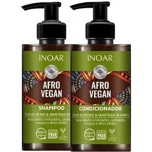 INOAR Afro Vegan Shampoo en Conditioner Set met Castorolie en Sheaboter