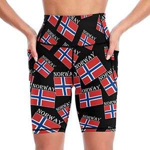 Noorse vlag dames yoga bikershorts hoge taille workout broek met zakken