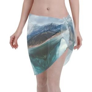 Natuurlijke berglandschap print elegante strandwrap, bikini cover-up, badmode jurk, voor vrouwen, perfect voor zwembad en resort zwart, Zwart, one size