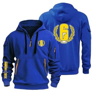 AHYAOFA R.a.in.bo.w S.IX S.ie.g.e Sweatshirt met capuchon voor heren, comfortabel, sportief, jas met capuchon, lange mouwen, halve ritssluiting, Blauw-2, 38-40 Alto