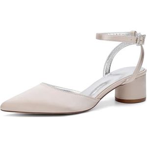 KYEGLO Satijnen Bruidsschoenen Voor Dames Met Gesloten Teen, Gesp Aan De Enkelband, Puntige Teen En Slingback-Hakken Voor Bruiden Op Avondfeesten,Champagne,36
