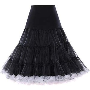 Boolavard 1950 66 inch Rockabilly petticoat retro vintage petticoat tutu swing rood, zwart, wit, blauw, roze, Zwart met witte rand, S-M