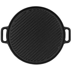 Krumble BBQ Grillplaat - BBQ Plaat - Bakplaat - Barbecuepan - Gietijzeren grillplaat - Grillpan - Grillplaten - Rond - Gietijzer - Dubbelzijdig te gebruiken - Zwart - 30 x 36 x 2,5 cm