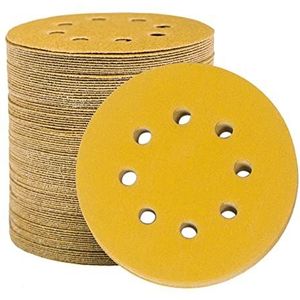 STEBRUAM Schuurschijven, schuurpapier, 125 mm, 100 schuurschijven, schuurschijven, rond, 8 gaten, korrel 150, voor slijpen en polijsten