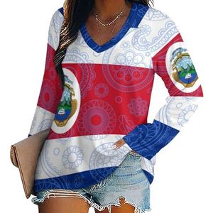 Costa Rica Paisley Vlag Dames V-hals Shirt Lange Mouw Tops Casual Loose Fit Blouses