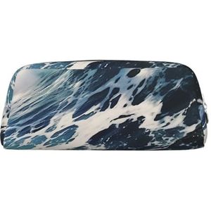 DEHIWI Strand Foam Wave Potlood Pen Case Waterdichte Lederen Potlood Pouch Reizen Comestic Bag Opbergtas Pen Houder Voor Werk Kantoor Make-up, Zilver, Eén maat