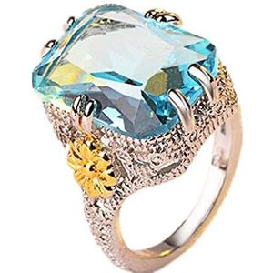Elegante zeeblauwe en royale diamanten prinsessenring Vrouwelijke gouden kleurscheiding Dame bloemenring, zeeblauw, 8, maat: 10, kleur: zeeblauw (kleur: zeeblauw, maat: 6)