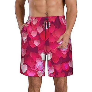 JIAWUJYNB Valentijnsdag Love Heart Print strandshorts voor heren, lichtgewicht, sneldrogend trekkoord zwembroek met zakken, Wit, XL