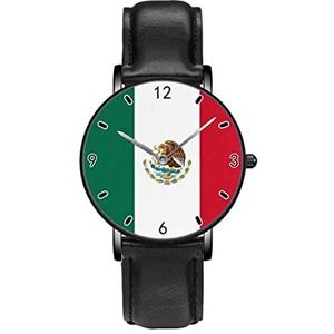 Mexicaanse Vlag Mx Nationale Vlaggen Klassieke Patroon Horloges Persoonlijkheid Business Casual Horloges Mannen Vrouwen Quartz Analoge Horloges, Zwart