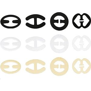 BH-bandjes, clipset voor dames, onzichtbare bh-bandjes, clipset voor dames (transparant, teint, wit, zwart), 12 stuks beha-clips, 12 Stück BH-Clips