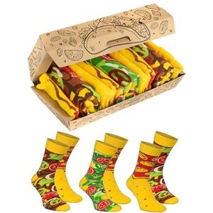 Rainbow Socks - Tacos Box Socks - dames heren sokken geschenken voor Mexicaanse voedselliefhebbers - 3 paar, Tacos Box Sokken, 41-46 EU