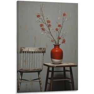 INTCHE Antieke vaas slaapkamer decor muurkunst bloemen stoel rustieke vintage canvas print ingelijst schilderij kunstwerk voor woonkamer kantoor unframed poster