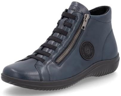 Enkellaarsjes - Rookblauw - Gladleer - Vetersluiting - Breed