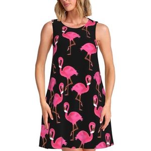 CKGODGF Mooie roze flamingo's print charmante dames mouwloze knielange jurk met zakken voor feesten en vakanties, Zwart, S