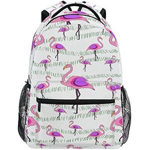Paarse Flamingo Patroon School Rugzak voor Meisjes Jongens Middelbare School Stijlvol Ontwerp Student Tassen Boekentassen, Patroon, 11.5×8×16In