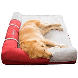 HONGBI Waterdicht orthopedisch geheugenschuim hondenbed grote wasbare Oxford-stof huisdier matras chaise bank met afneembare hoes en antislip bodem voor middelgrote grote hond wijnrood corduroy L