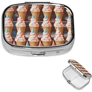 IJskegels Fifties Time Pill Box 2 Compartiment Vierkante Draagbare Pillenetui voor Pocket of Portemonnee Kleine Wekelijkse Medicijnplanner Reizen Pillendoos met Spiegel Decoratieve Metalen Vitamine