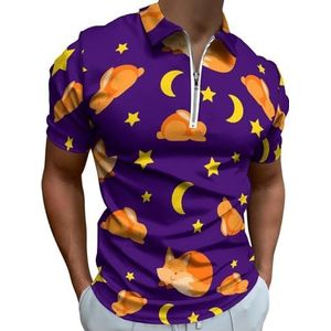 Leuke Vos met Ster Half Zip-up Polo Shirts Voor Mannen Slim Fit Korte Mouw T-shirt Sneldrogende Golf Tops Tees S