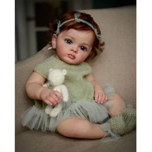 Lonian Reborn baby meisje pop 24 inch 60 cm gewogen zacht katoen lichaam handgemaakte pop (blauwe ogen, groen)