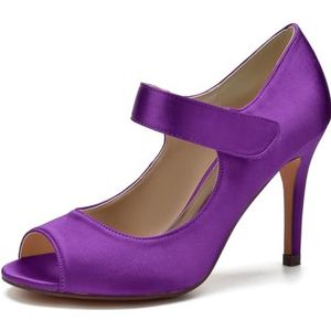 SYDZSW Bruiloftsschoenen Naald Hak Ivoor Satijn Hoge Hakken Bruidsschoenen Sandaal Bride 35-43, Donker Paars, 43 EU