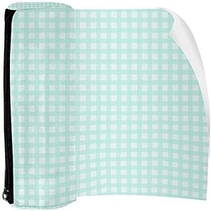 Potlood Case Pen Tas Houder met Rits Coin Organizer Tassen Make-up Cosmetische Pouch voor Vrouwen Tiener Meisjes Jongens Kinderen, Mint Plaid Patroon