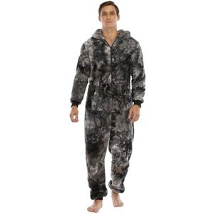 TAJNAK Heren dubbelzijdig fluwelen tie-dye jumpsuit homewear pyjama's vrijetijdskleding(XL)