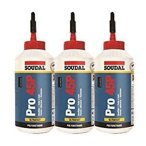3x Soudal houtlijm Pro 45P PU-lijm waterdichte polyurethaanlijm D4 750 ml