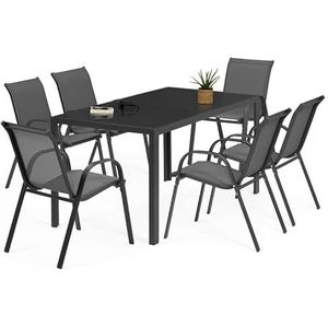 IDMarket - Tuinmeubelset Madrid tafel 150 cm en 6 stapelbare stoelen, antracietgrijs